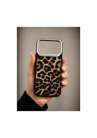 İphone 17 Pro Max Uyumlu Kılıf Leopar Desenli Darbe Emici Metal Kamera Korumalı Yumuşak Silikon Kapak Kahverengi
