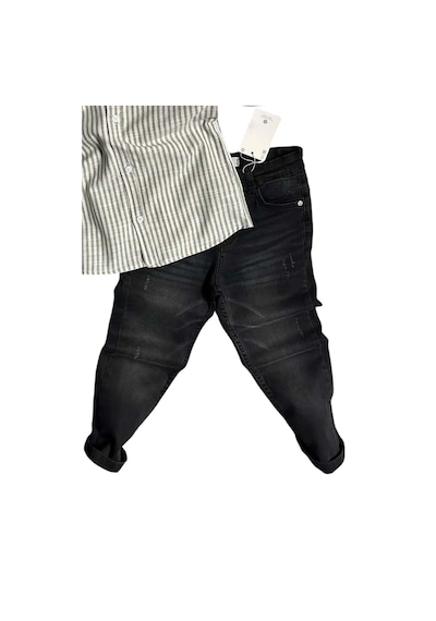 Riccotarz Erkek Çocuk Çizgili Keten Gömlek Siyah Jean Pantolon Alt Üst Takım Siyah Riccotarz Erkek Çocuk Çizgili Keten Gömlek Siyah Jean Pantolon Alt Üst Takım Siyah
