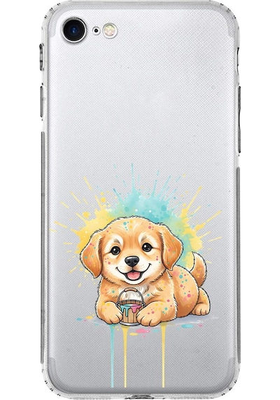 Apple Uyumlu iPhone Se 2020 İle  Splash Köpek Tasarımlı Kamera Korumalı Şeffaf Silikon Kılıf 051g