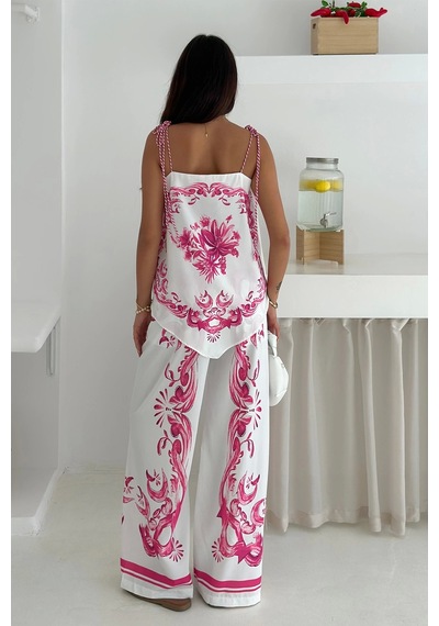 Asprin Fashion İthal Jessica Kumaş Desenli İkili Takım Pembe Pembe