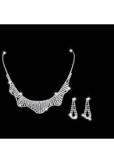 Ehediye Chavin Düğün Nişan Kına Damla Taşlı Kadın Kolye Küpe Set Eg90 Beyaz