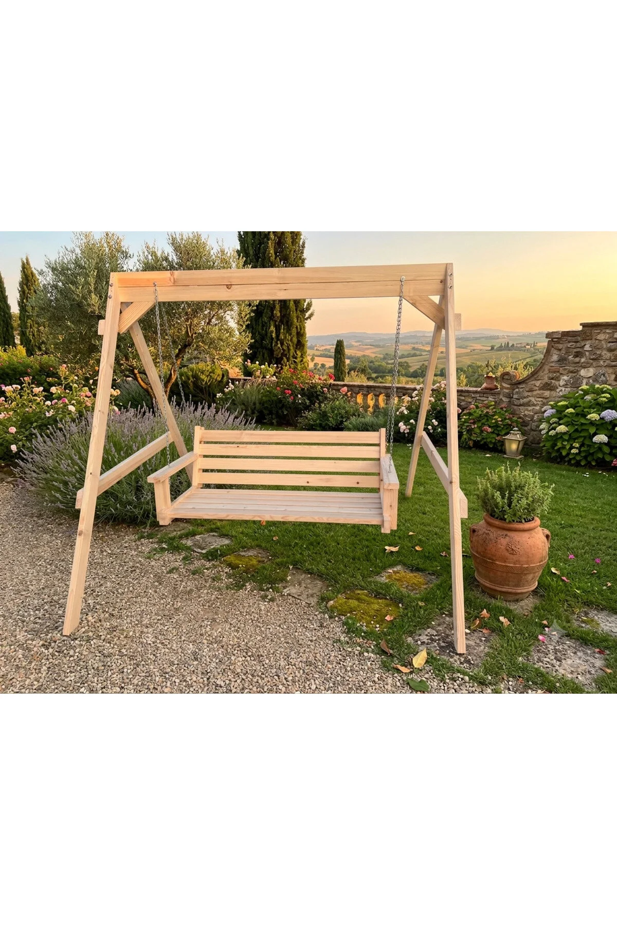 Natural Ağaç Ladin Salıncak Geniş Ölçülü Ahşap