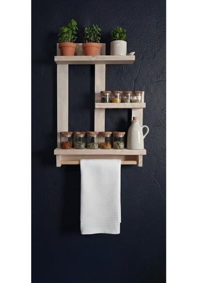Çift Taraflı Bantlı Matkap Gerektirmeyen Doğal Ahşap Duvar Rafı - 50x40 Cm Diğer