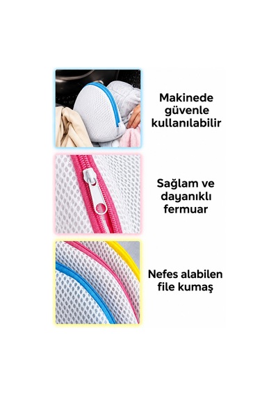 3 Lü Set Sütyen Yıkama Filesi Çamaşır Makinesi Koruyucu File Fermuarlı Hassas Çamaşır Torbası Beyaz