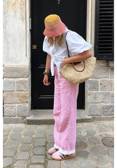 Seeh Pembe Çizgili Kadın Jean Pantolon Sh315