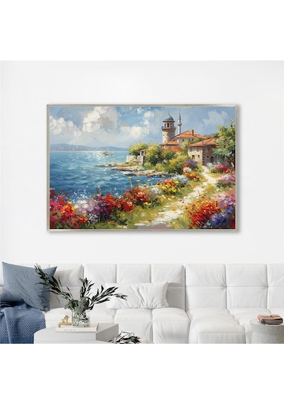 Yağlı Boya Dokulu Tablo Modern İstanbul Manzarası Gümüş Çerçeveli U06026-178991