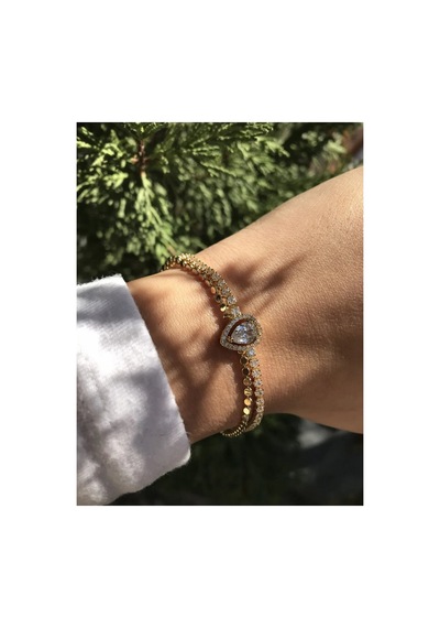 İkili Zincir Taş Detaylı Damla Model Bileklik Altın