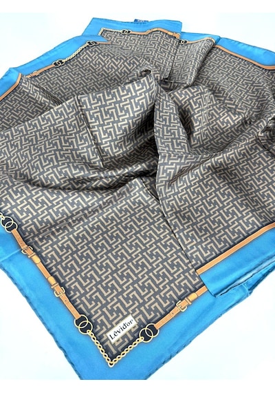 Levidor Twill İpek Eşarp-0944 Kahve-mavi