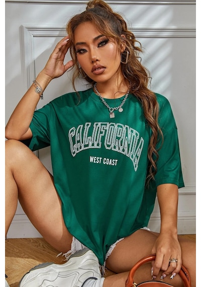 Unisex California West Coast Baskılı Tasarım Tshirt Yeşil