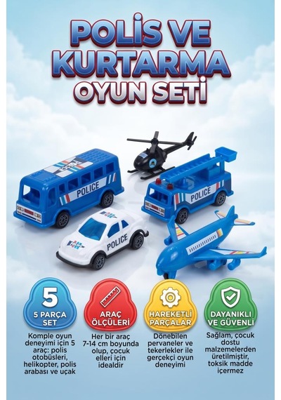 5 Li Polis Ve Acil Durum Seti 7-14 Cm Çek Bırak Eğitici Ve Eğlenceli Çocuk Oyuncak Seti