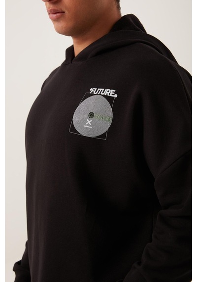 Erkek Oversize Baskılı Sweatshirt Siyah