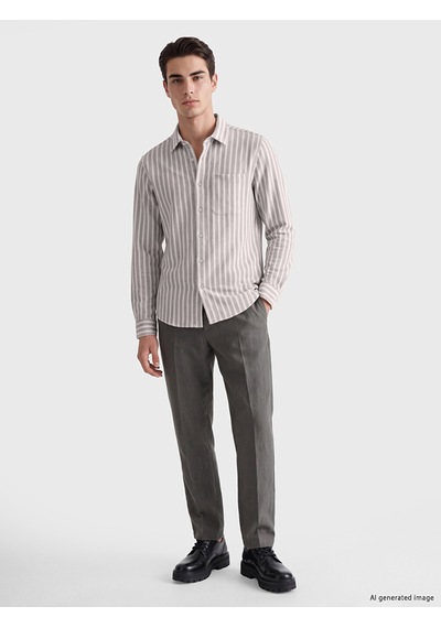 Lcwaıkıkı Classic Gri Regular Fit Çizgili Poplin Erkek Gömlek