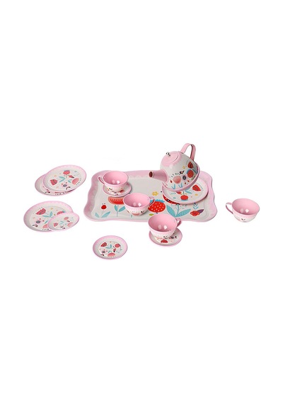 Çiçek Desenli Metal Çay Seti Kız Çocuk Evcilik Oyuncağı 3+ Yaş 15 Parça Kırılmaz 02