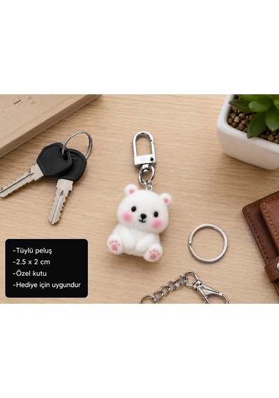 Snowy Pofuduk Ayıcık Charm Anahtarlık Peluş Çanta Süsü Ve Sevimli Hediye