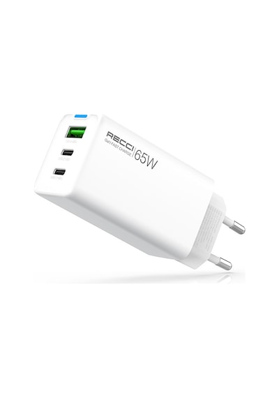 Recci Rc109e Type-c Pd & Usb-a Gan Teknolojili Hızlı Ev Şarj Başlığı 65w Beyaz