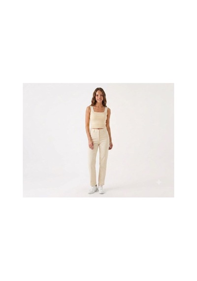 Onno Style Women Kolsuz Askılı Kare Yaka Fitilli Triko Kadın Bluz Krem
