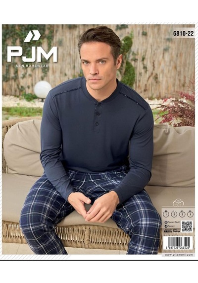 Pijamoni Erkek Düğme Yaka Uzun Kol Mevsimlik Pijama Takımı 6810/22 - 1 Adet Lacivert
