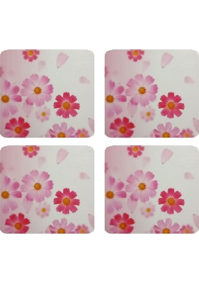Ahşap Bardak Altlığı 4 Adet Çiçek Desen 49x9cm Çok Renkli