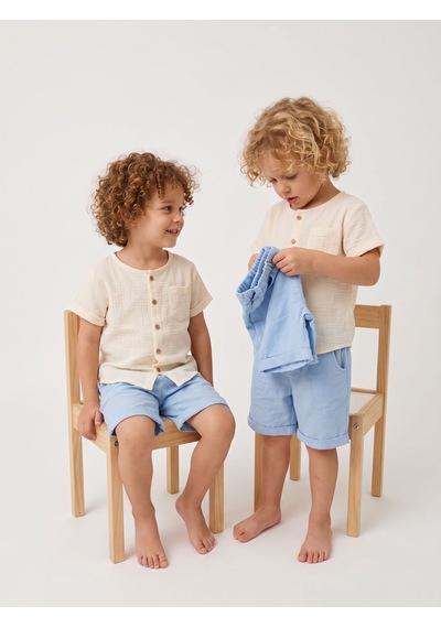 Nota Kids Müslin Erkek Çocuk 2'li Takım Yazlık Düğmeli Cepli Gömlek Ve Şort Takımı Mavi Nota Kids Müslin Erkek Çocuk 2'li Takım Yazlık Düğmeli Cepli Gömlek Ve Şort Takımı Mavi