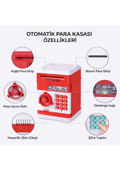 Elektronik Şifreli Para Kasası Otomatik Para Çeken, Sesli & Işıklı Çocuk Kumbarası