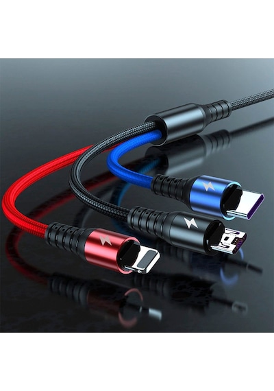 Telefonlara Uyumlu Type-c Micro Lightning 3lü Şarz Kablo Universl