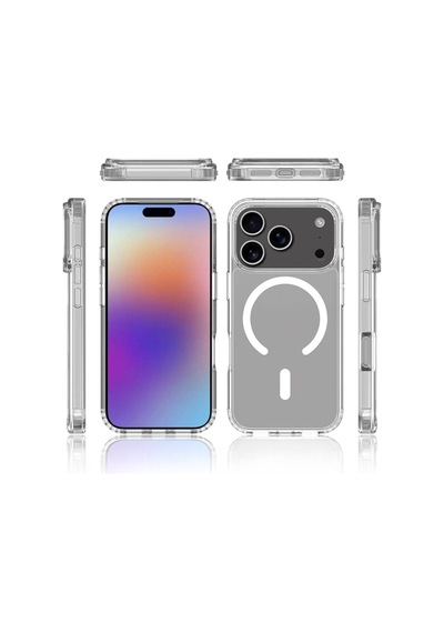 Apple Uyumlu iPhone 17 Pro Kılıf M-safe Şarj Özellikli Şeffaf Sert Pc Zore Embos Kapak Seffaf