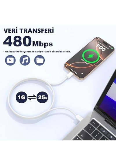 Ayrex 16 Ve Için Type C-c 60watt Pd Örgülü Hızlı Şarj Kablosu 100 Cm Diğer