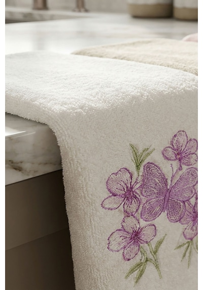 %100 Pamuklu 3'lü Mutfak Havlusu Seti Kelebek Aplikeli Ve Çiçek Nakışlı 30x50 Cm Çok Renkli