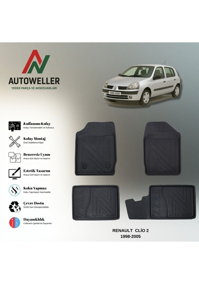 Renault Clio 2 1998-2005 Uyumlu Havuzlu Oto Paspas