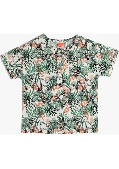 Koton Floral Tişört Kısa Kollu Bisiklet Yaka Pamuklu Yeşil Desenli 3smb60018tw 3SMB60018TW15A Yeşil