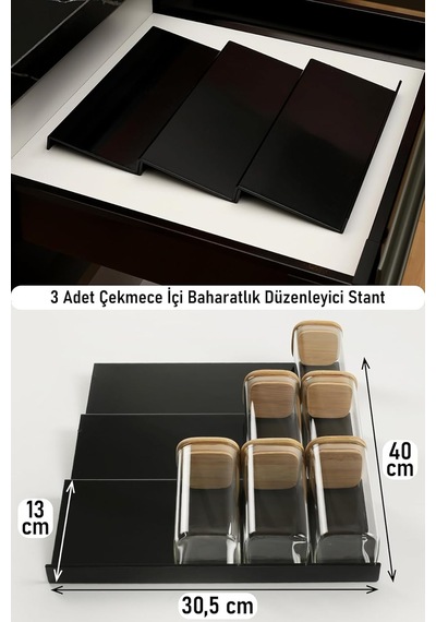 Color House 3 Adet Çekmece Içi Baharatlık Düzenleyici Stant Mutfak Dolap Içi Organizer Siyah Renk Z305 Tek Ebat Diğer