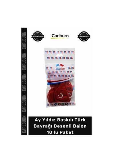 Balon Kırmızı Ay Yıldız Baskılı Milli Bayram Süsleme Türk Bayrağı Desenli Balon 10'lu Paket 465322