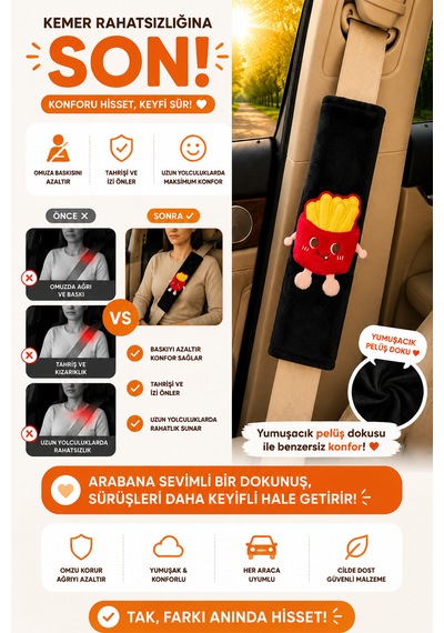 Çıtır Emniyet Kemeri Aksesuarı - Emniyet Kemeri Kılıfı - Araç Emniyet Kemeri Omuz Koruyucu 1 Adet