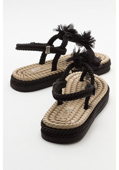 Luvishoes Santra Siyah Parmak Arası Kadın Sandalet Siyah
