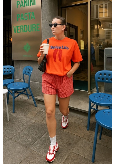 Space Life Baskılı Unisex Tshırt Turuncu