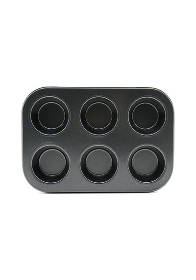 6 Gözlü Metal - Siyah Düz Muffin - Kek Kalıp Bx40 26 Cm
