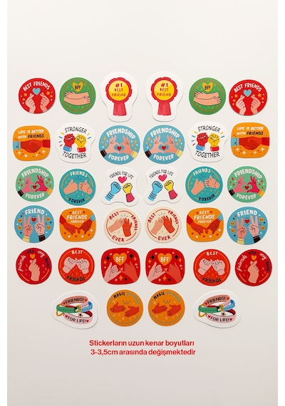 Arkadaşlık Temalı İkili Set 34 Parça Paylaşımlı Sticker Paketi Suya Dayanıklı Ajanda Laptop Termos Telefon Etiket Seti