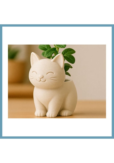 Bezos 3d Baskı Sevimli Kedi Saksı - Figürlü Sukulent Saksısı-bej Mbt06 Standart