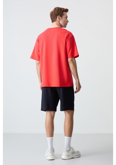 Fiesta - Lacivert Pamuklu Kalın Yumuşak Dokulu Oversize Fit Basic Erkek Şort Takım - 85259 Kırmızı Fiesta - Lacivert Pamuklu Kalın Yumuşak Dokulu Oversize Fit Basic Erkek Şort Takım - 85259 Kırmızı