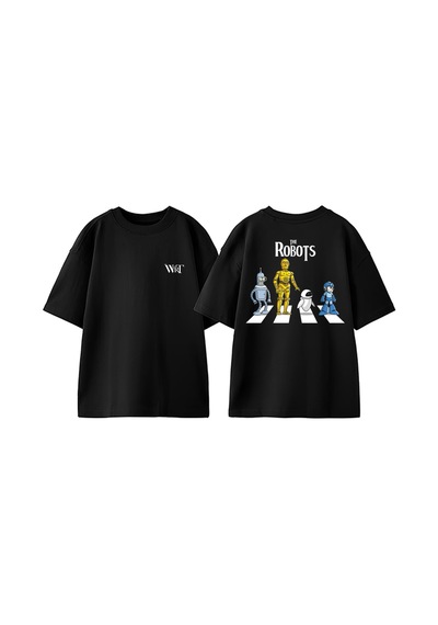 Thewert The Robots Tasarım Sırt Baskılı Pamuk Siyah Oversize T-shirt