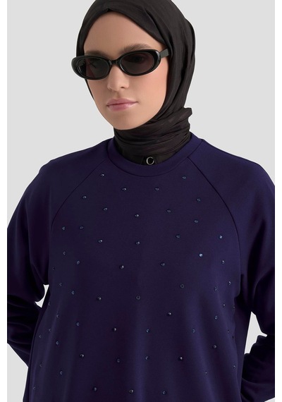 Armine Trend Önü Taş İşlemeli Tunik Morcivert 25kt449