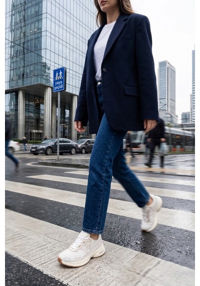 Muggo Hynex Kadın Kalın Taban Bağcıklı Günlük Sneaker Spor Ayakkabı Bej