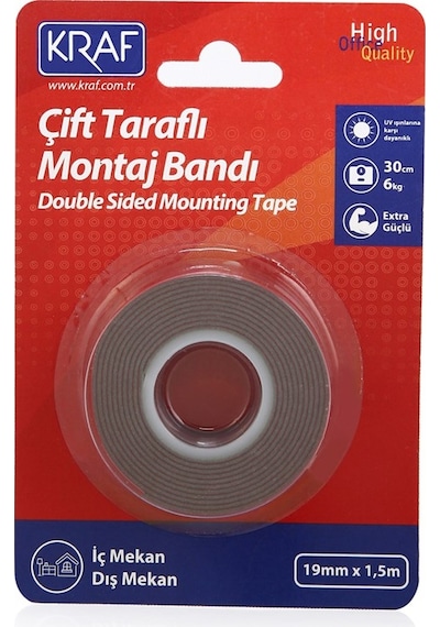 KRAF MONTAJ BANDI ÇIFT TARAFLI EXTRA GÜÇLÜ DIS MEKAN 19mm x 1,5m