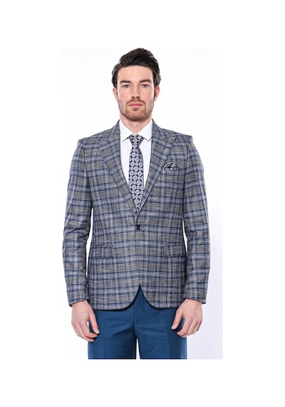 Wessi Ekose Slim Fit Tek Düğme Lacivert Erkek Ceket 001