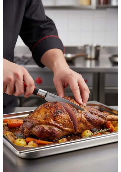 Chefline Pro 5 Parça Mutfak Bıçak Seti + Meyve Bıçağı Hediyeli Paslanmaz Çelik Kırmızı
