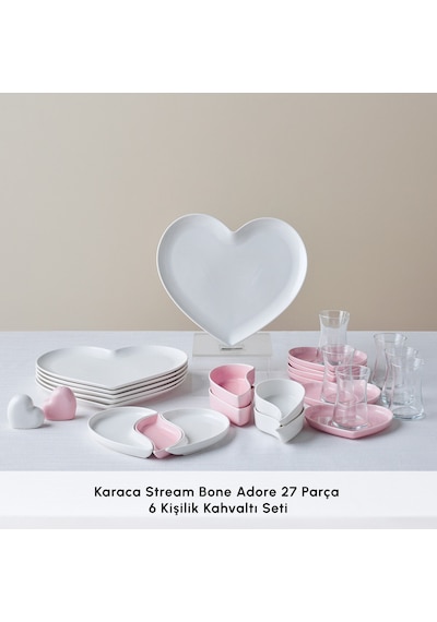 Karaca Forever Bone Adore 27 Parça 6 Kişilik Kahvaltı Takımı Pembe