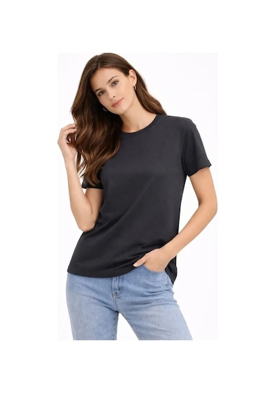 Vexor Bisiklet Yaka Tişört Regular Kalıp Basic Pamuklu Günlük Kullanım T-shirt - Füme