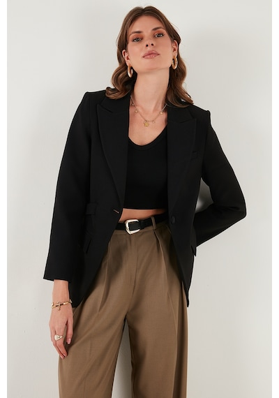 Lela Regular Fit Kruvaze Yaka Kemerli Blazer Bayan Ceket 6839367 Siyah