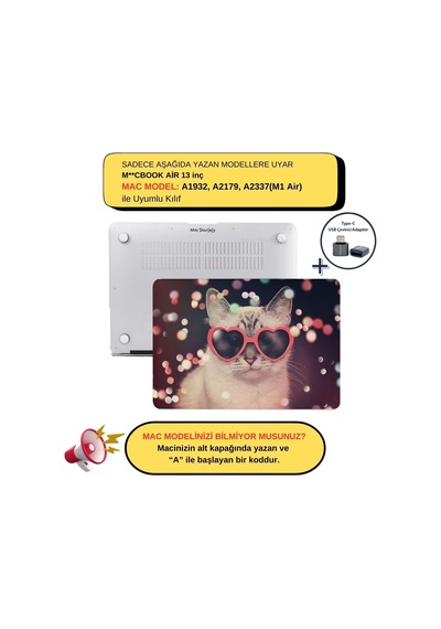 Macbook Air 13 İnç Kılıf A2337 M1 A2179 A1932 Uyumlu Mat Sert Kapak Uv Baskılı Kedi Desenli Koruyucu Hard Case Çizilme Önleyici Laptop Kılıfı Pembe Belirtilmemiş