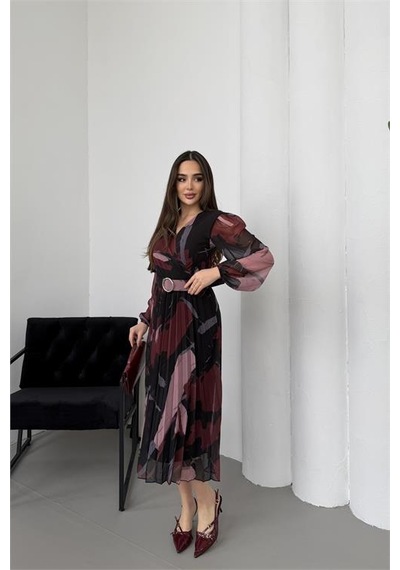 Neşeli Butik Kadın Bordo Beli Kemerli Piliseli Şifon Astarlı Midi Boy Elbise Nbelb04 Bordo Neşeli Butik Kadın Bordo Beli Kemerli Piliseli Şifon Astarlı Midi Boy Elbise Nbelb04 Bordo